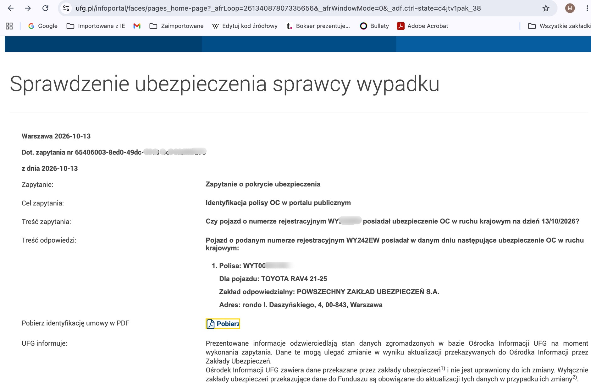 Ważność polisy OC można sprawdzić na stronach UFG