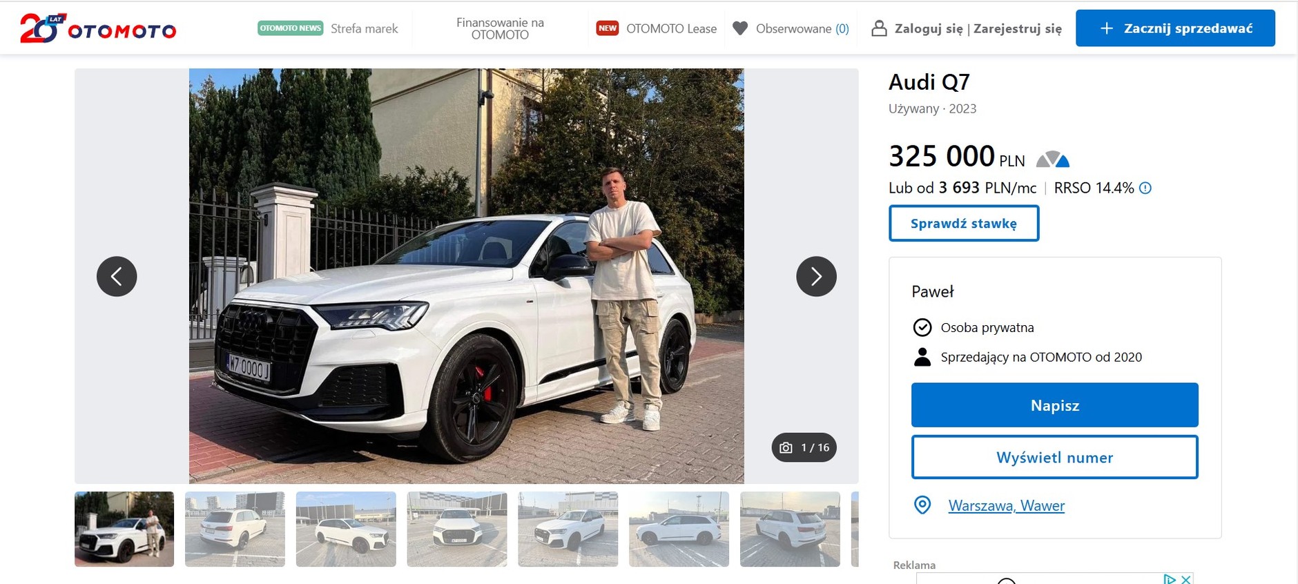 Zrzut ekranu z portalu Otomoto.pl