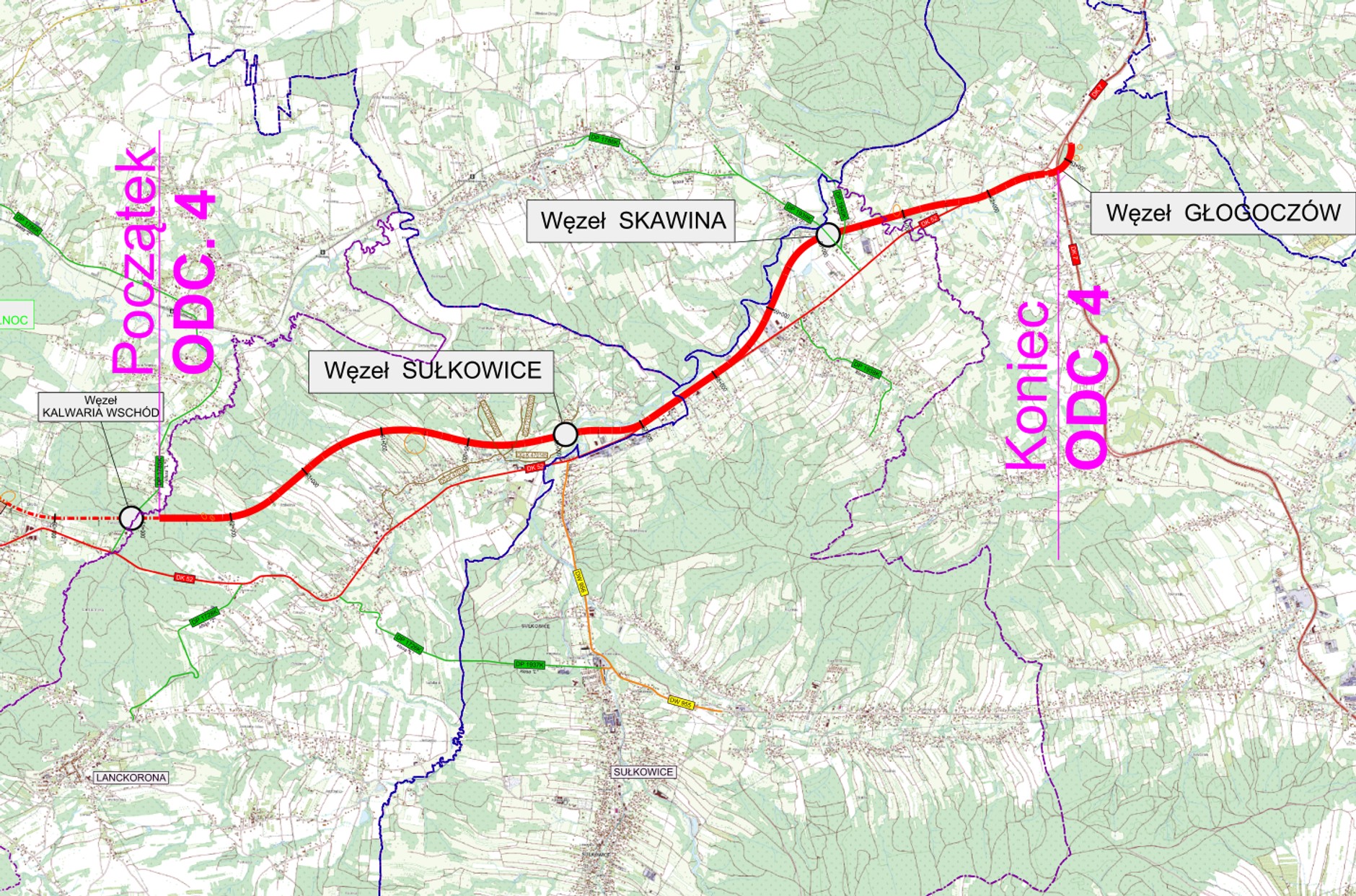 Droga S52 na mapach