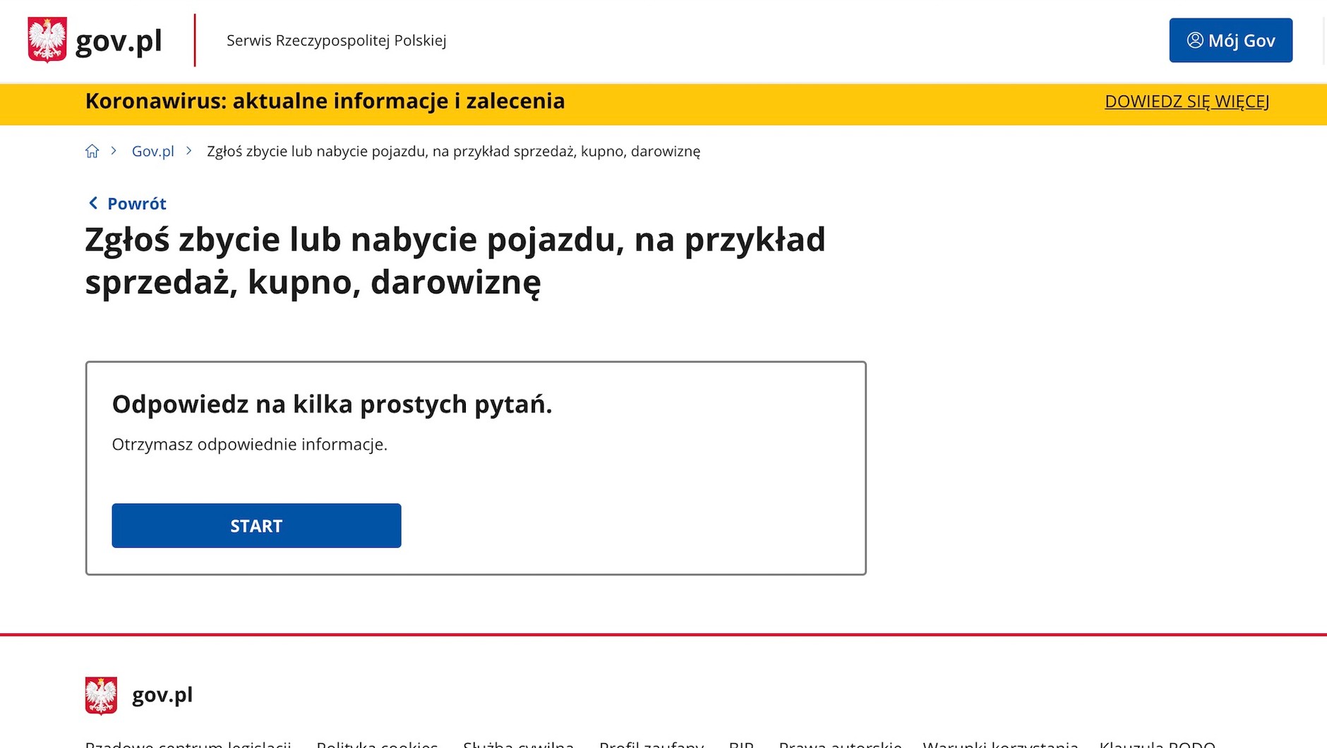 Informację i nabyciu/zbyciu auta można wysłać przez Internet