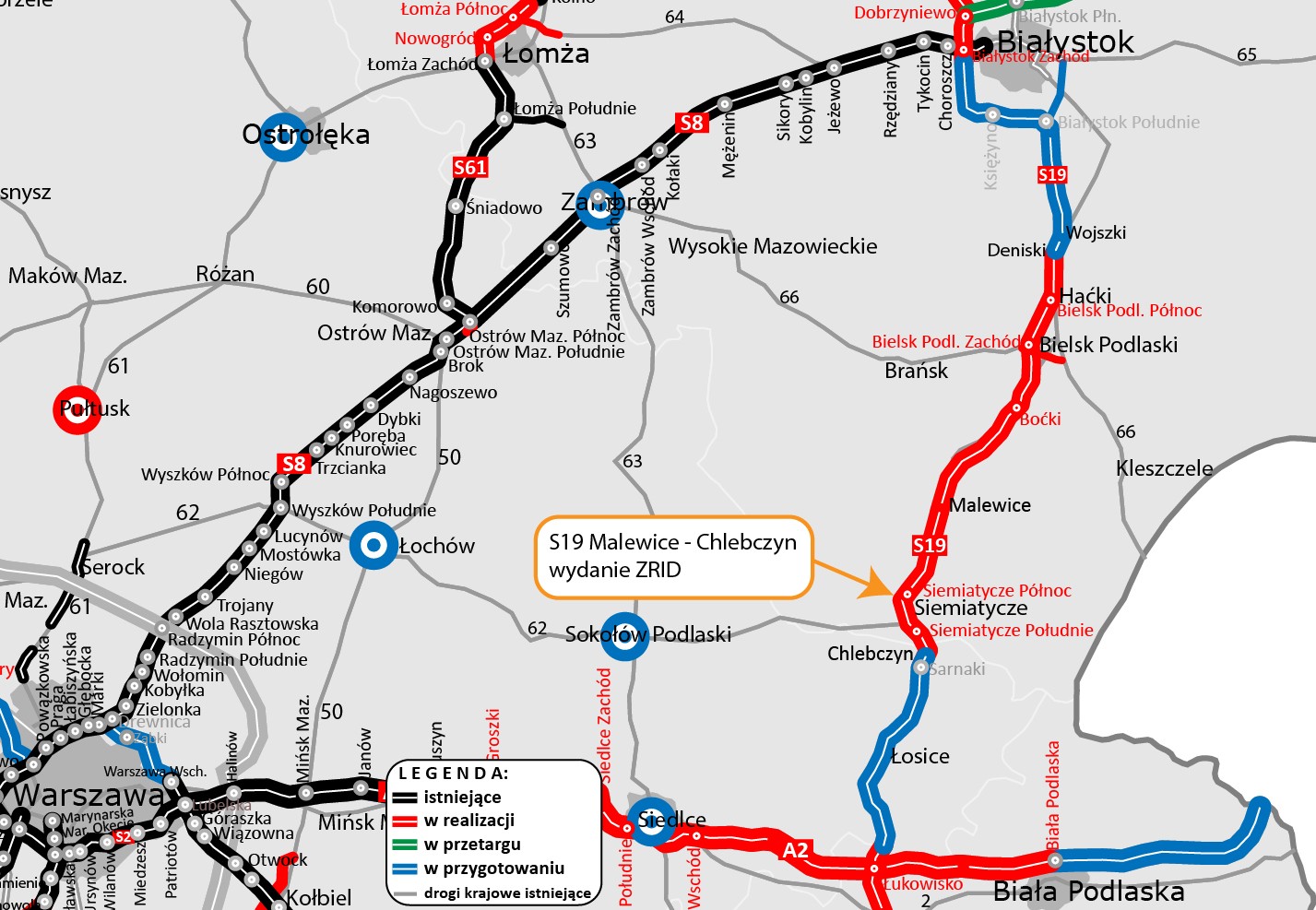 Mapa — droga ekspresowa S19 Malewice — Chlebczyn