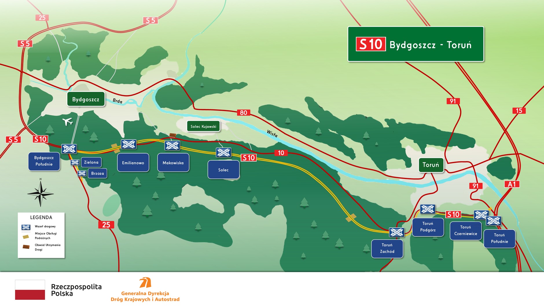 Przebieg i węzły drogi ekspresowej S10 Bydgoszcz — Toruń