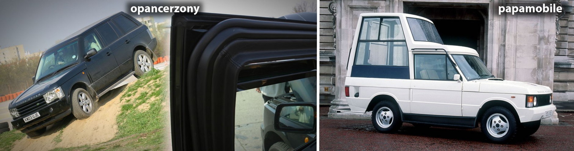 Fabrycznie opancerzony Range Rover 4.4 V5 spełnia standardy bezpieczeństwa B5 i B6 (m.in. zabezpiecza przed ostrzałem z broni ręcznej). Karoserię wzmacniają stalowe panele, w oknach montowano grube szyby.
Jan Paweł II wizytował Wielką Brytanię w 1982 r., już po zamachu. Tu broniły go kuloodporne szyby.