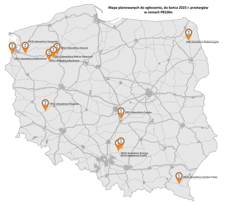 Przetargi z "Programu Budowy 100 obwodnic" planowane do ogłoszenia w 2023 r.