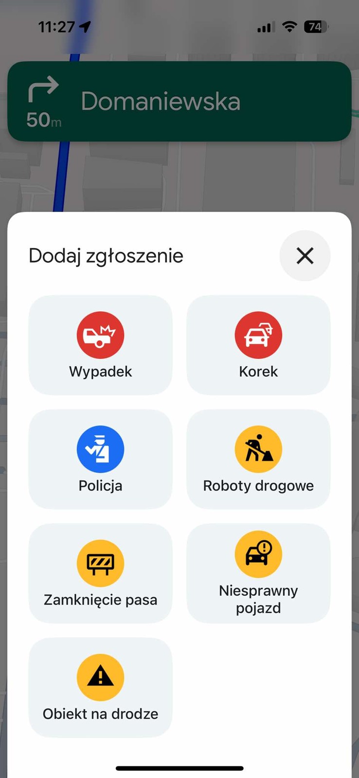 Google Maps zgłaszanie zdarzeń na drodze