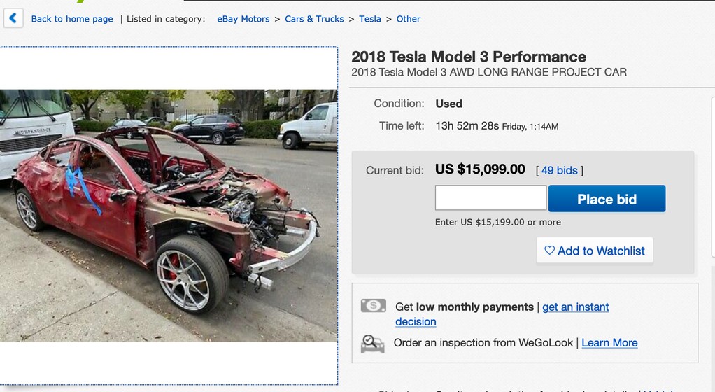 Tesla Model 3 po wypadku