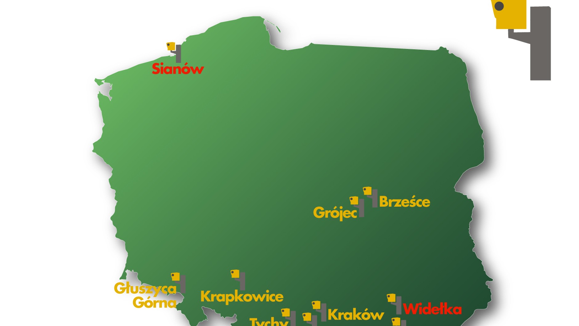 Mapa odebranych fotoradarów