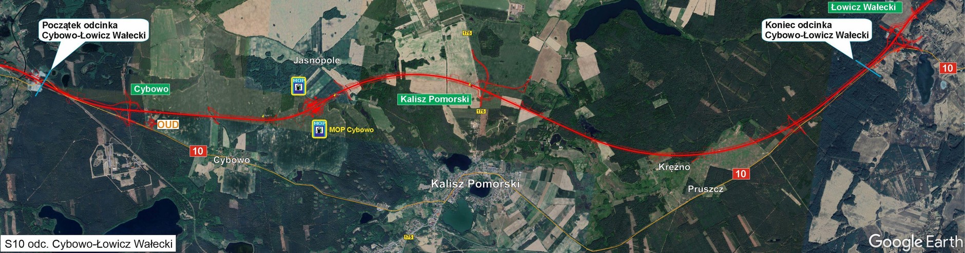 Mapa S10- Cybowo-Łowicz Wałecki