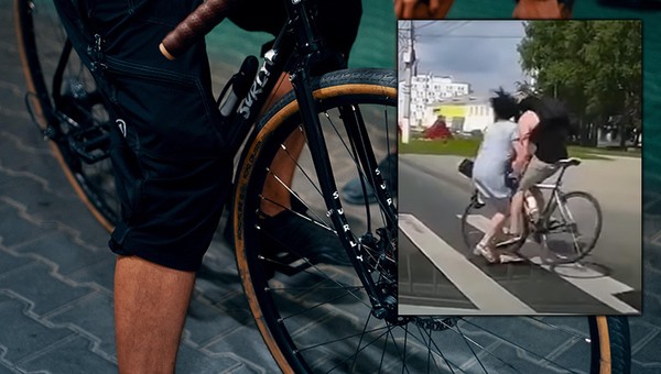 Rowerzysta z impetem uderzył w kobietę na przejściu dla pieszych [Nagranie]