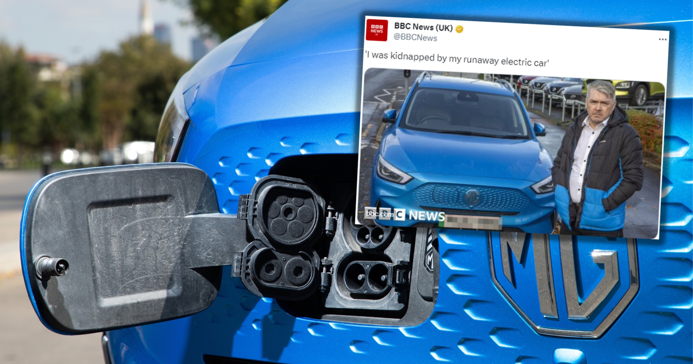 MG ZS EV porwał swojego właściciela (screen: X/BBC)
