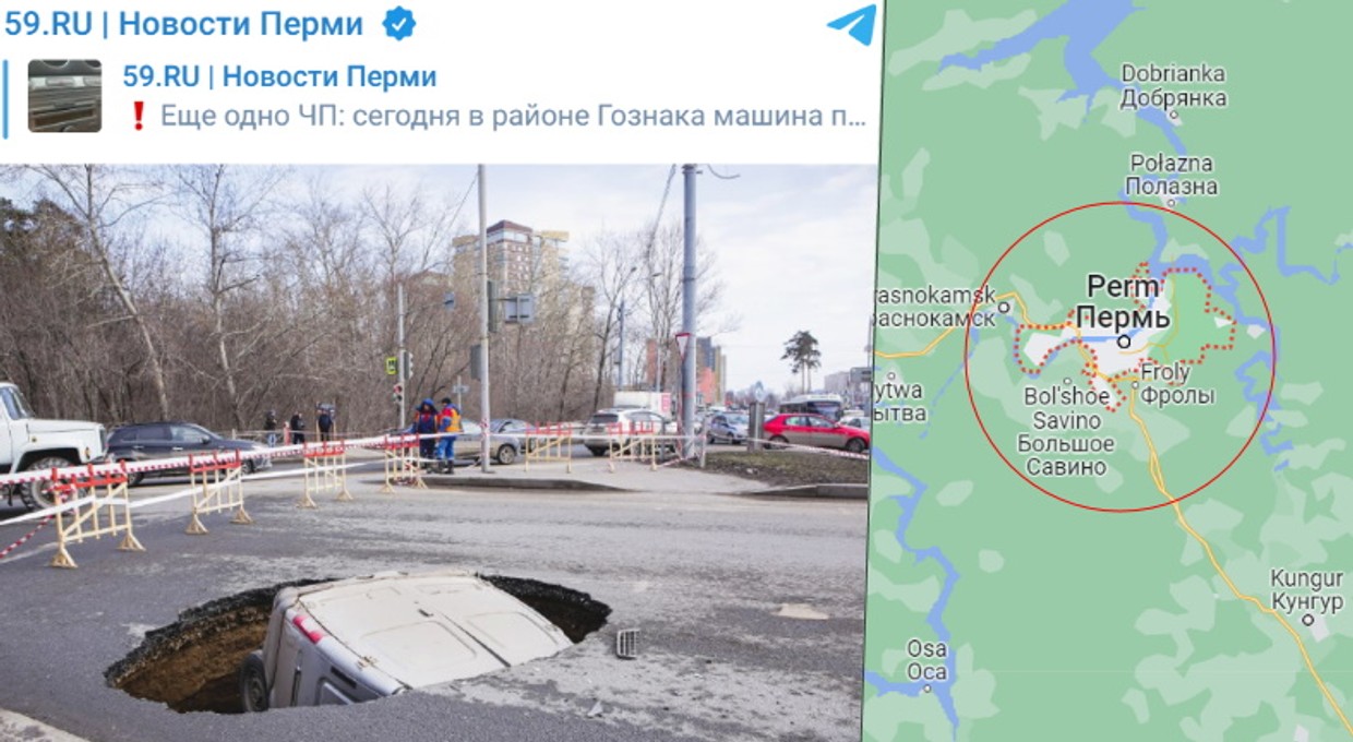 Bus w Rosji nagle zapadł się pod ziemię. Została tylko wielka dziura