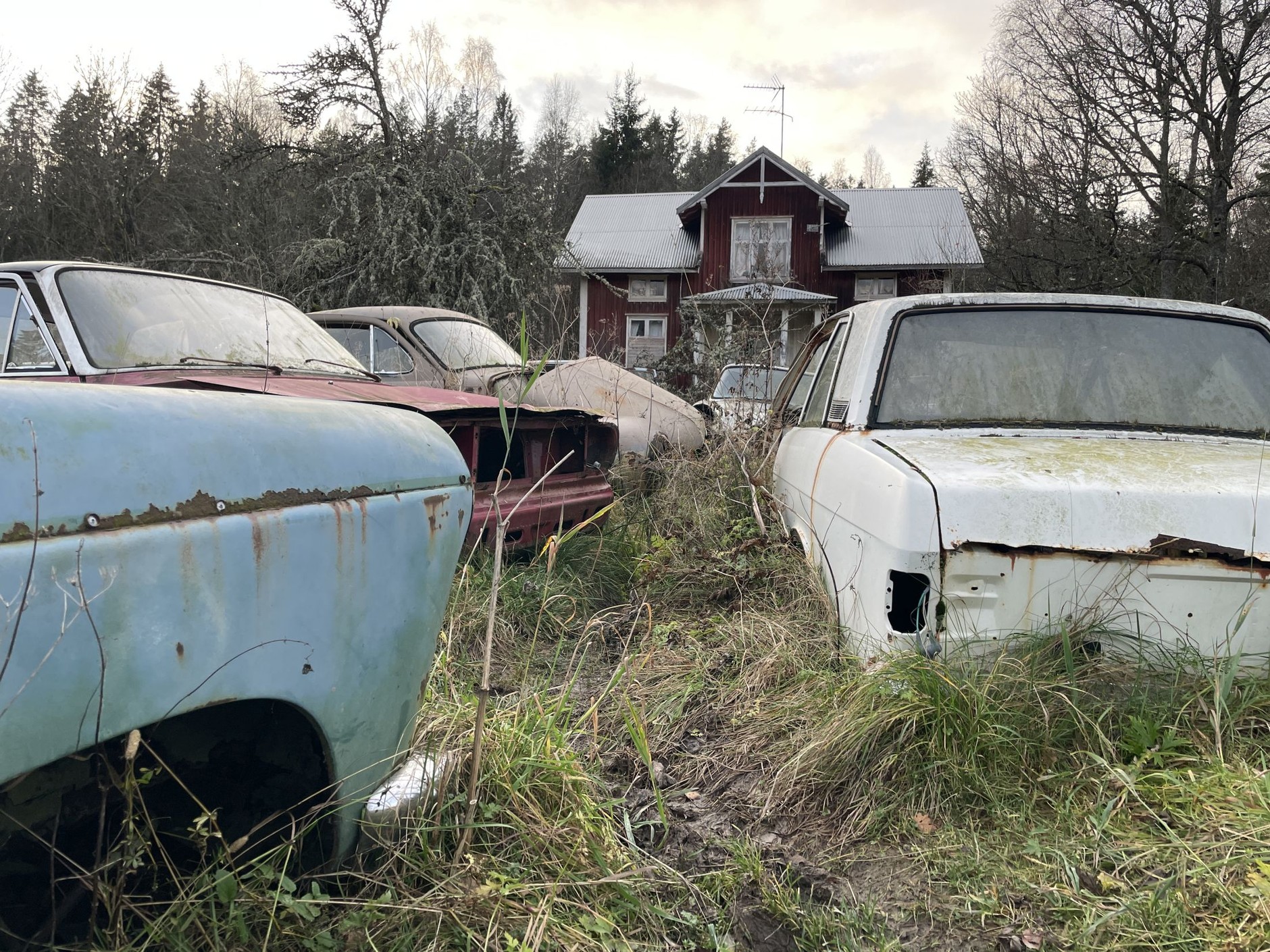 Cmentarzysko samochodów w Bastnas w Szwecji
