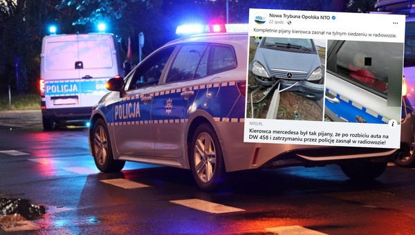 Zatrzymany kierowca zasnął w radiowozie. Wcześniej rozbił Mercedesa