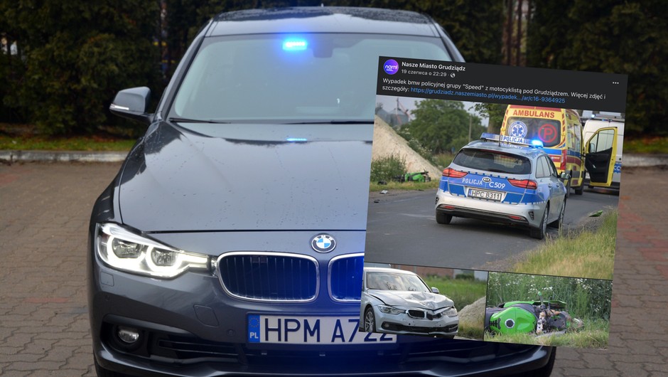 Policyjny pościg zakończył się zderzeniem radiowozu z motocyklem