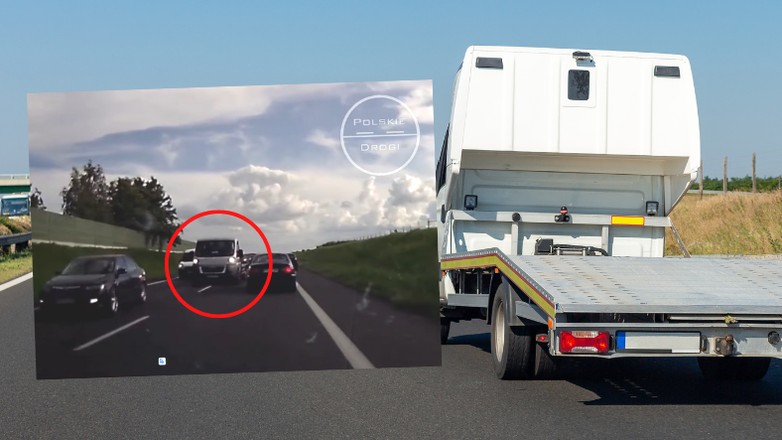 Kierowca lawety nie zwaracał uwagi na innych (fot. youtube.com/@polskiedrogiTVpl)