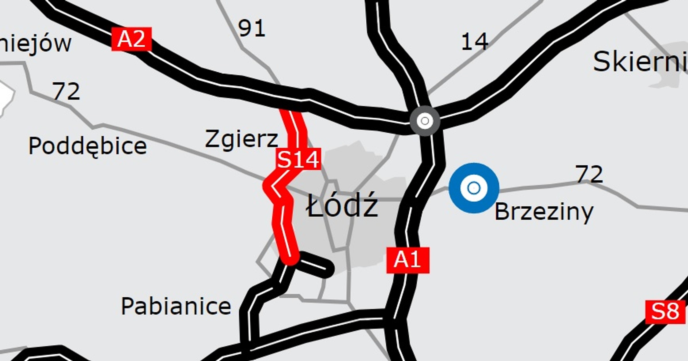 Droga S14 Łódź mapa