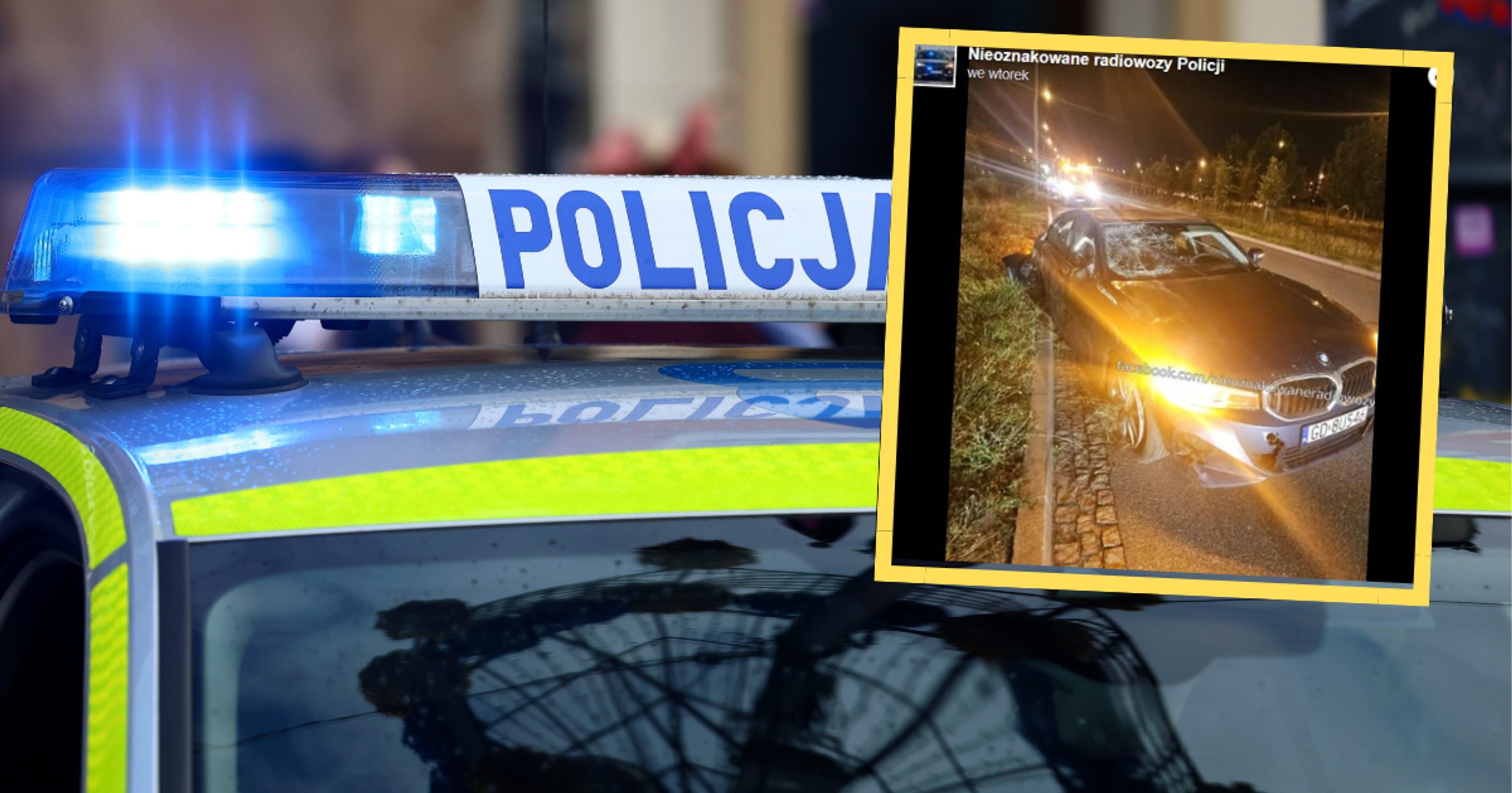 Radiowóz dachował podczas pościgu w Gdańsku (fot. Facebook/Nieoznakowane radiowozy policji)