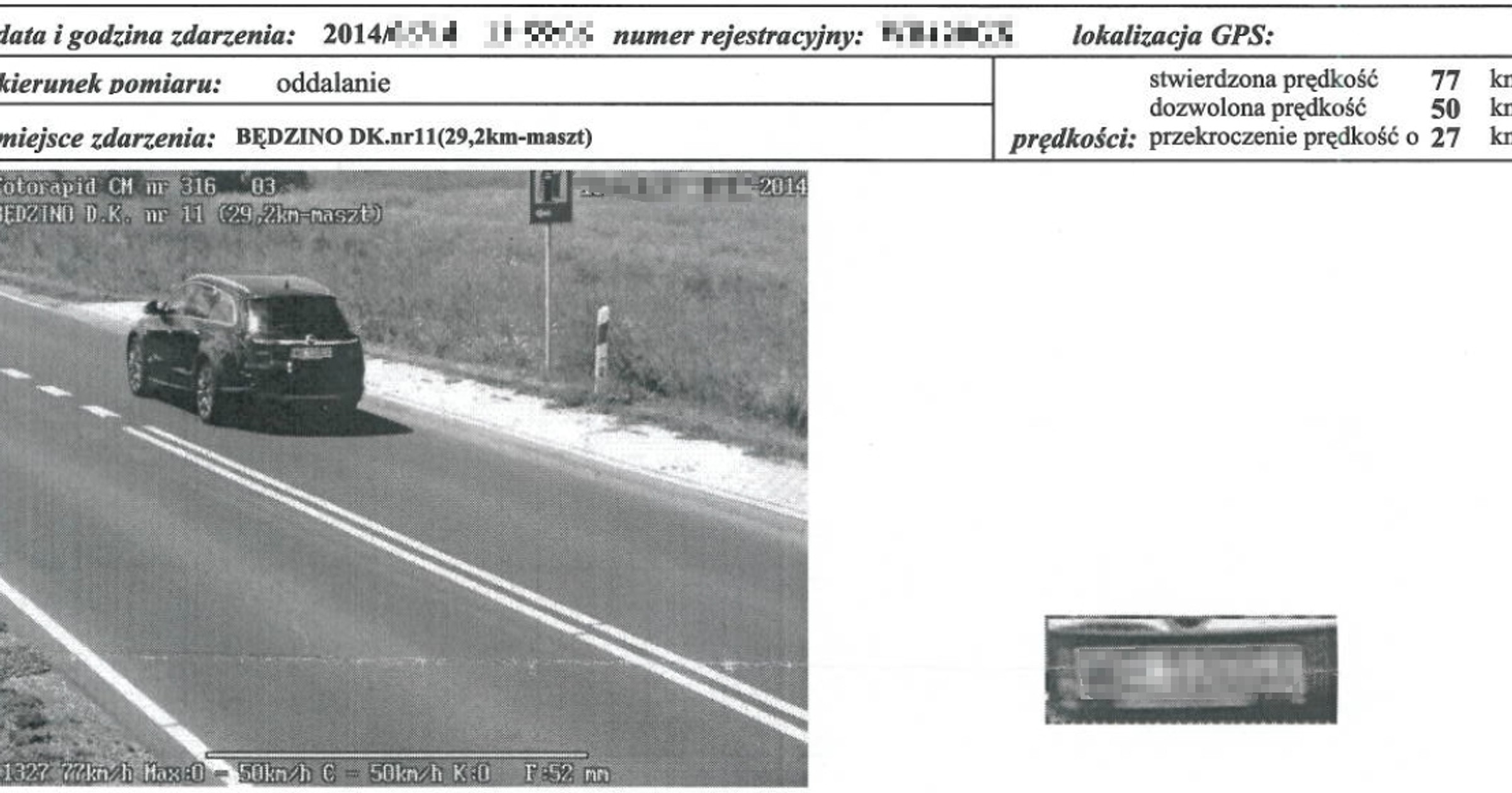 Zdjęcie z fotoradaru Straży Gminnej Będzino