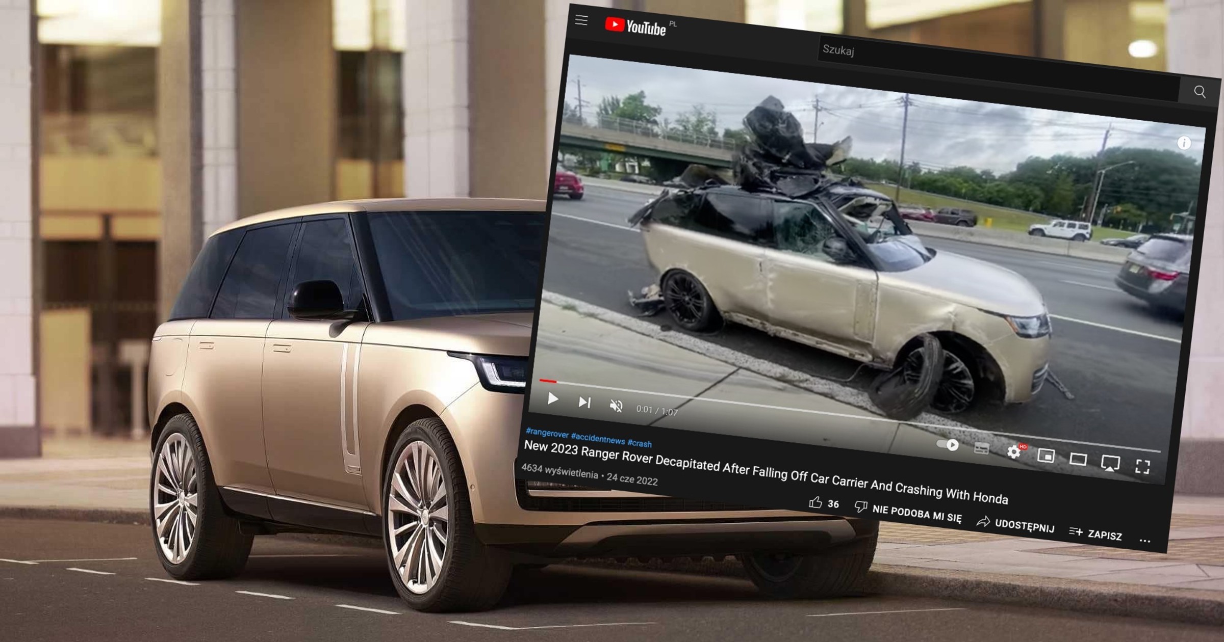 Range Rover został pozbawiony dachu — to efekt wypadku, do którego doszło w USA