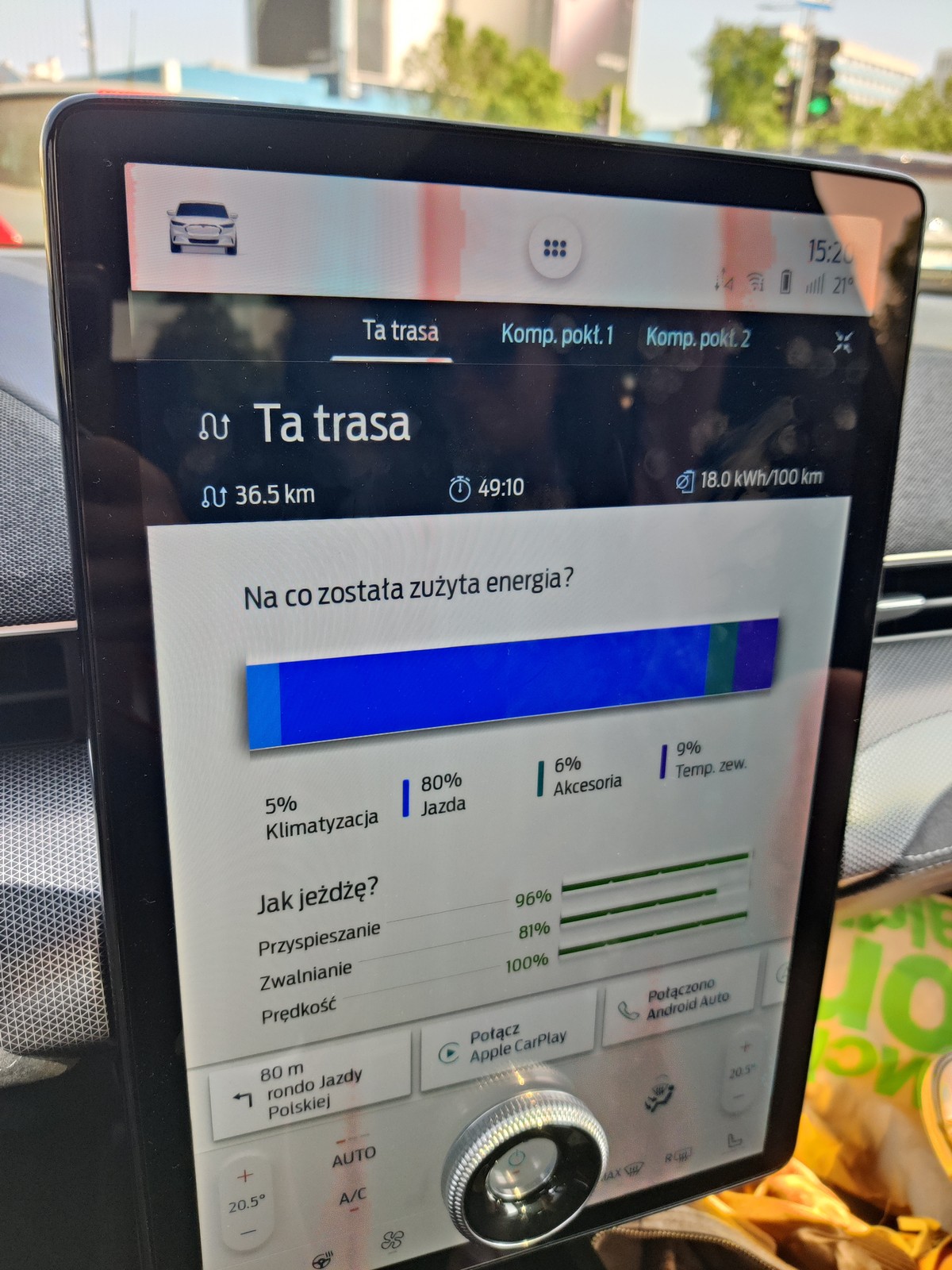 Ford Mustang Mach-E GT wynik zużycia energii na jednej z tras