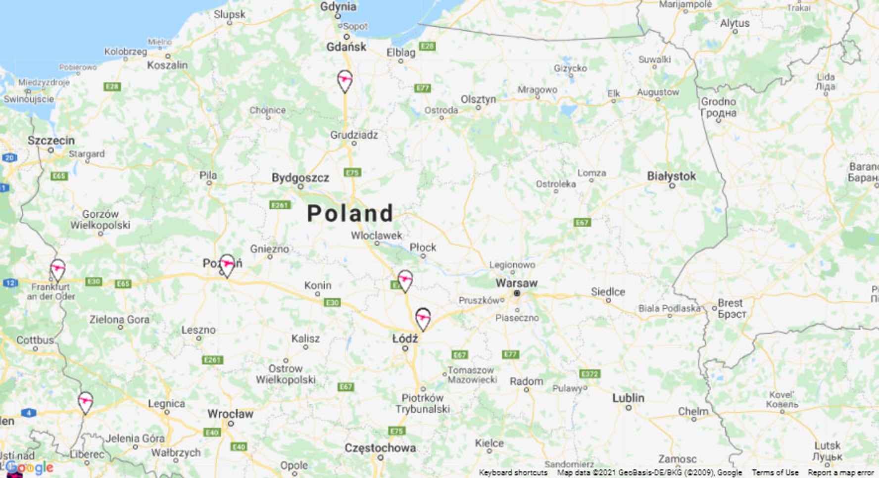Ionity mapa stacji ładowania Polska 082021