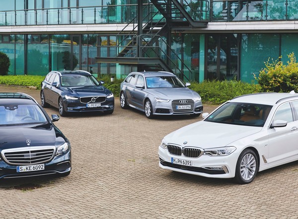 BMW serii 5 kontra Mercedes E220d, Volvo V90 D4 i Audi A6 - oto flota marzeń