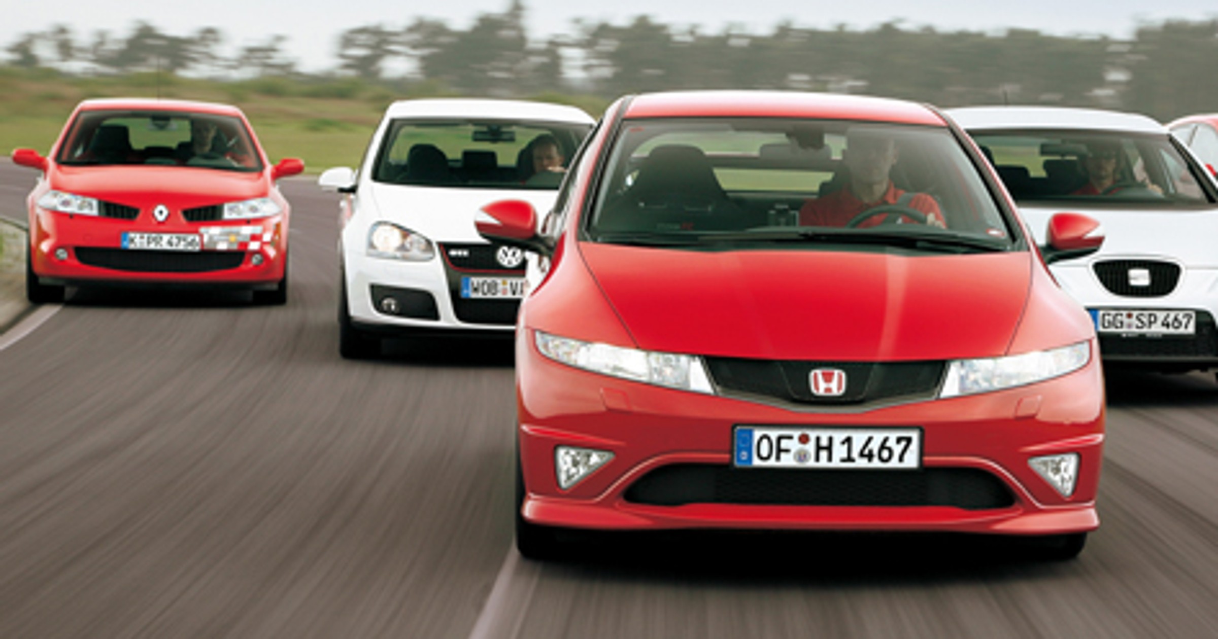 Szukamy najlepszej fury! W naszym porównaniu Renault Megane Sport F1, VW Golf GTI, Honda Civic Type R i Seat Leon Cupra