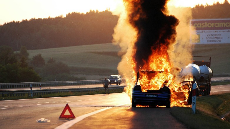 Pożar na autostradzie A4