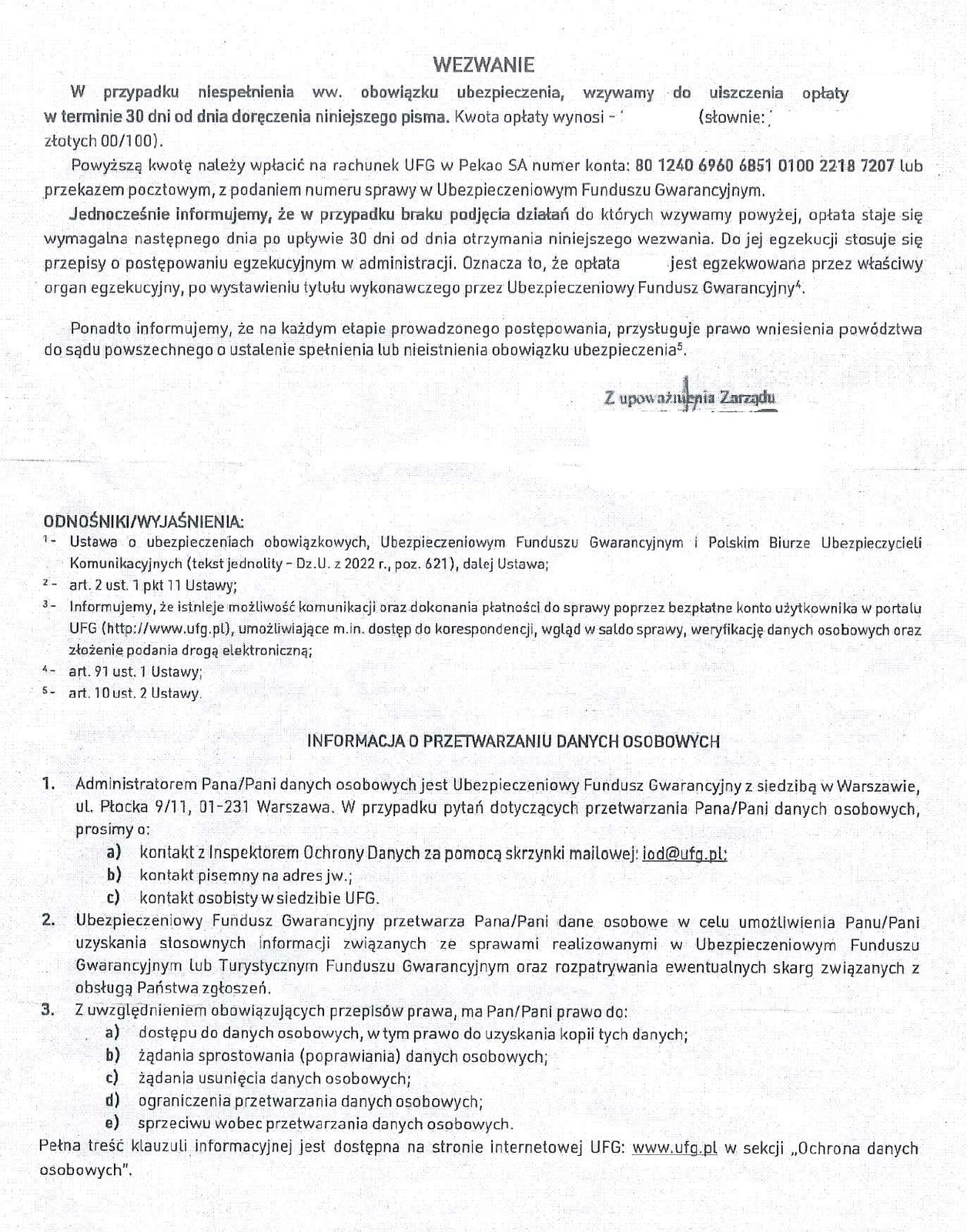 Na kolejnej stronie można znaleźć informację, że brak reakcji zakończy się wszczęciem postępowania egzekucyjnego
