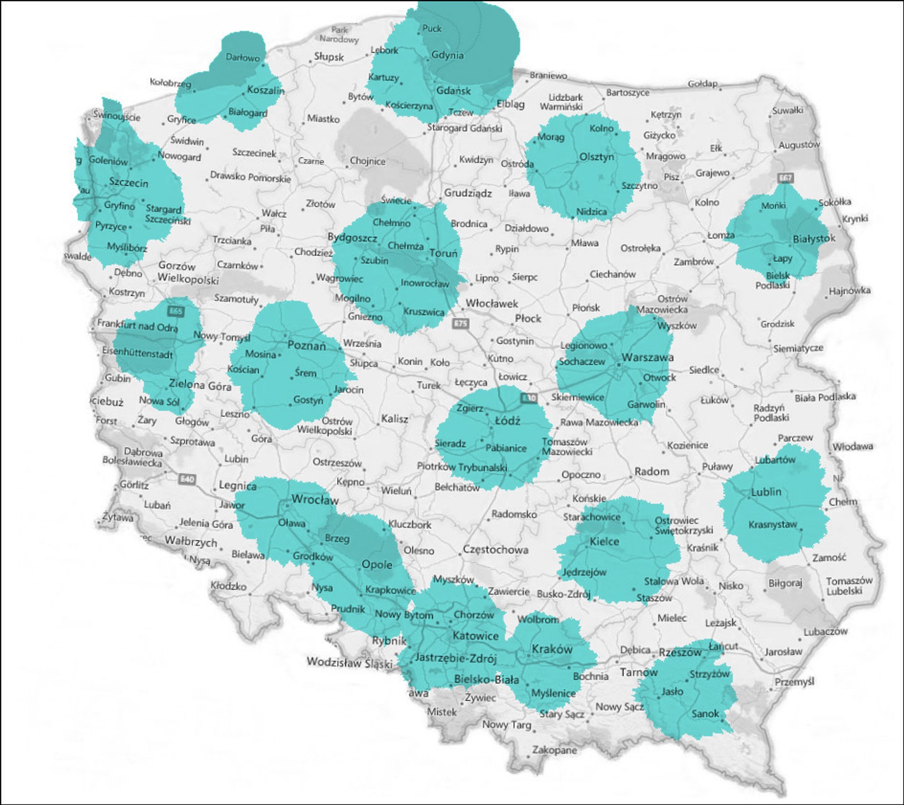 Mapa zasięgu DAB+ w Polsce. Źródło: Polskie Radio