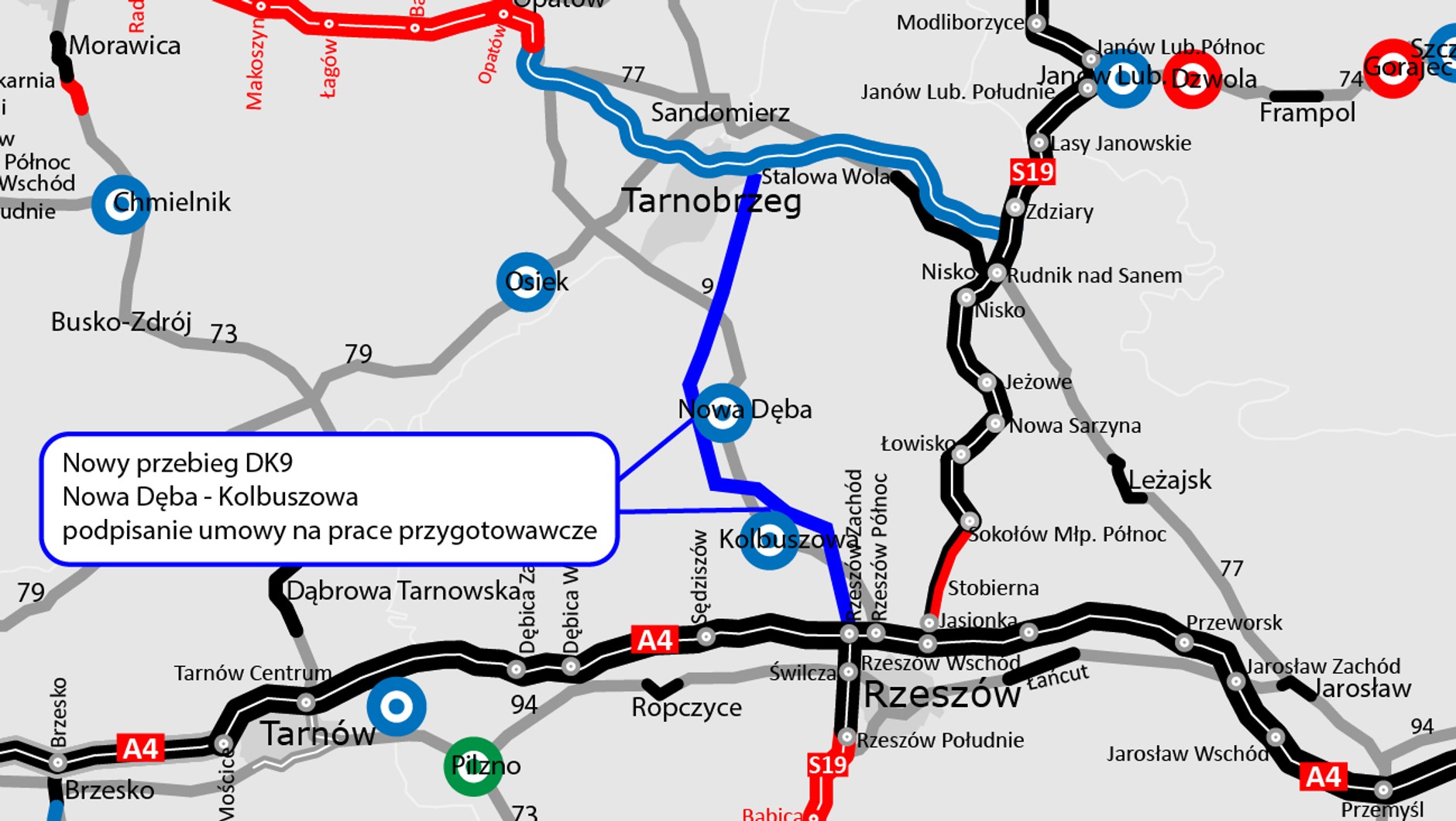 Mapa pokazująca nowy przebieg DK9