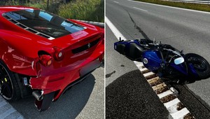 Motocyklista najechał na Ferrari. Kolizja na drodze S7