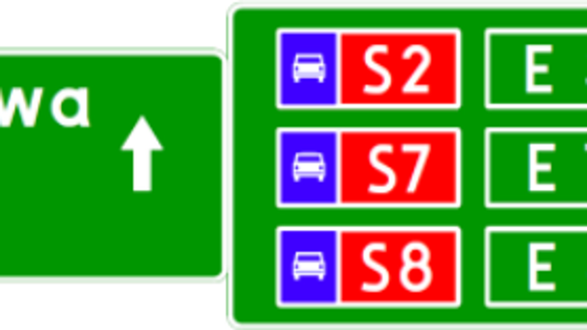 E-2b na drodze wojewódzkiej, wskazujący dojazd do drogi ekspresowej
