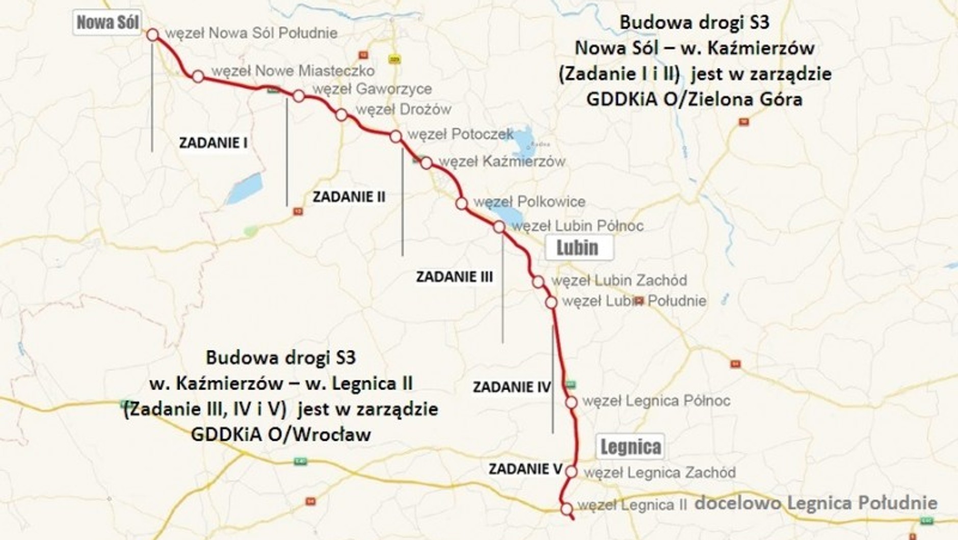 Mapa drogi S3 Legnica - Nowa Sól