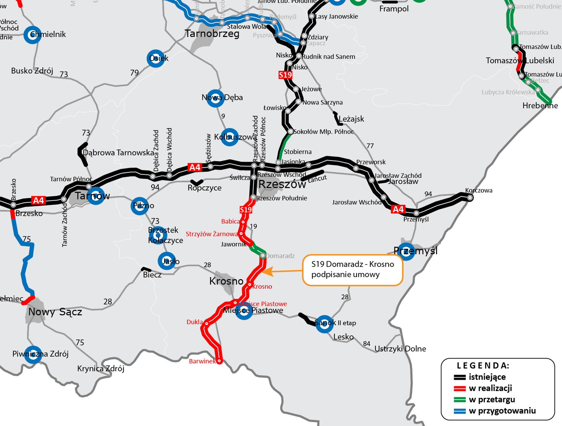 GDDKiA podpisała umowę na realizację odcinka drogi ekspresowej S19 Domaradz — Krosno będącej częścią szlaku międzynarodowego Via Carpatia