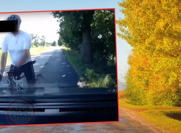 Rowerzysta jechał na czołówkę z autem i miał pretensje [WIDEO]