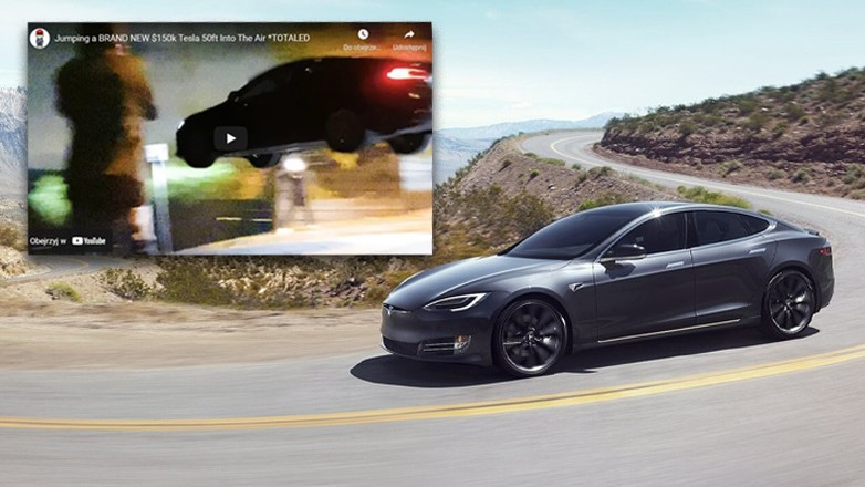 Kierowca przeleciał Teslą Model S nad skrzyżowaniem w Los Angeles