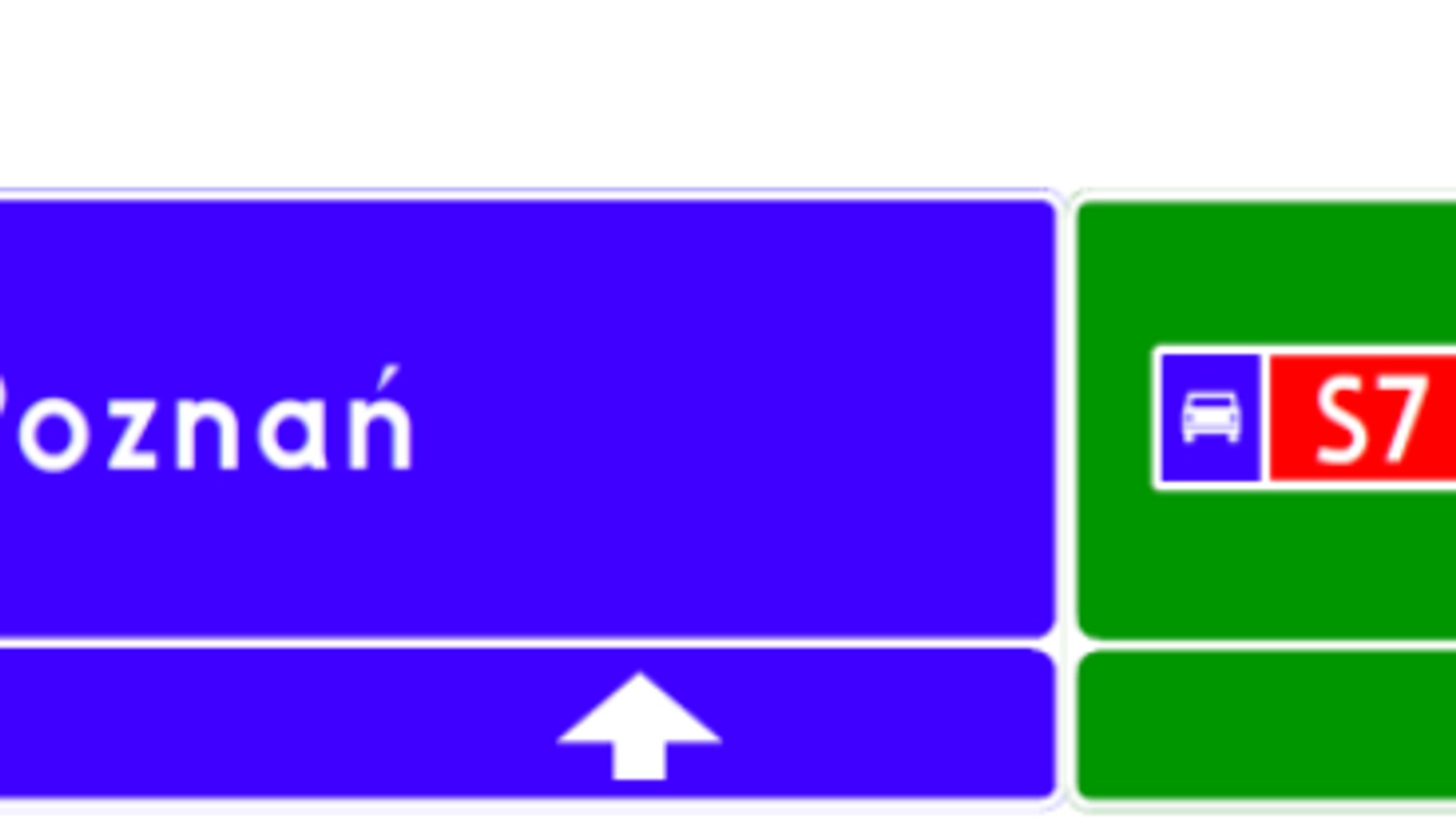 E-2d ze znakiem E-20a na autostradzie, wskazujący dojazd do drogi ekspresowej