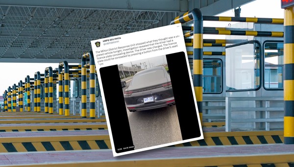 Wydawało się, że kierowca Porsche zgubił tablicę. Policjanci odkryli specjalną instalację