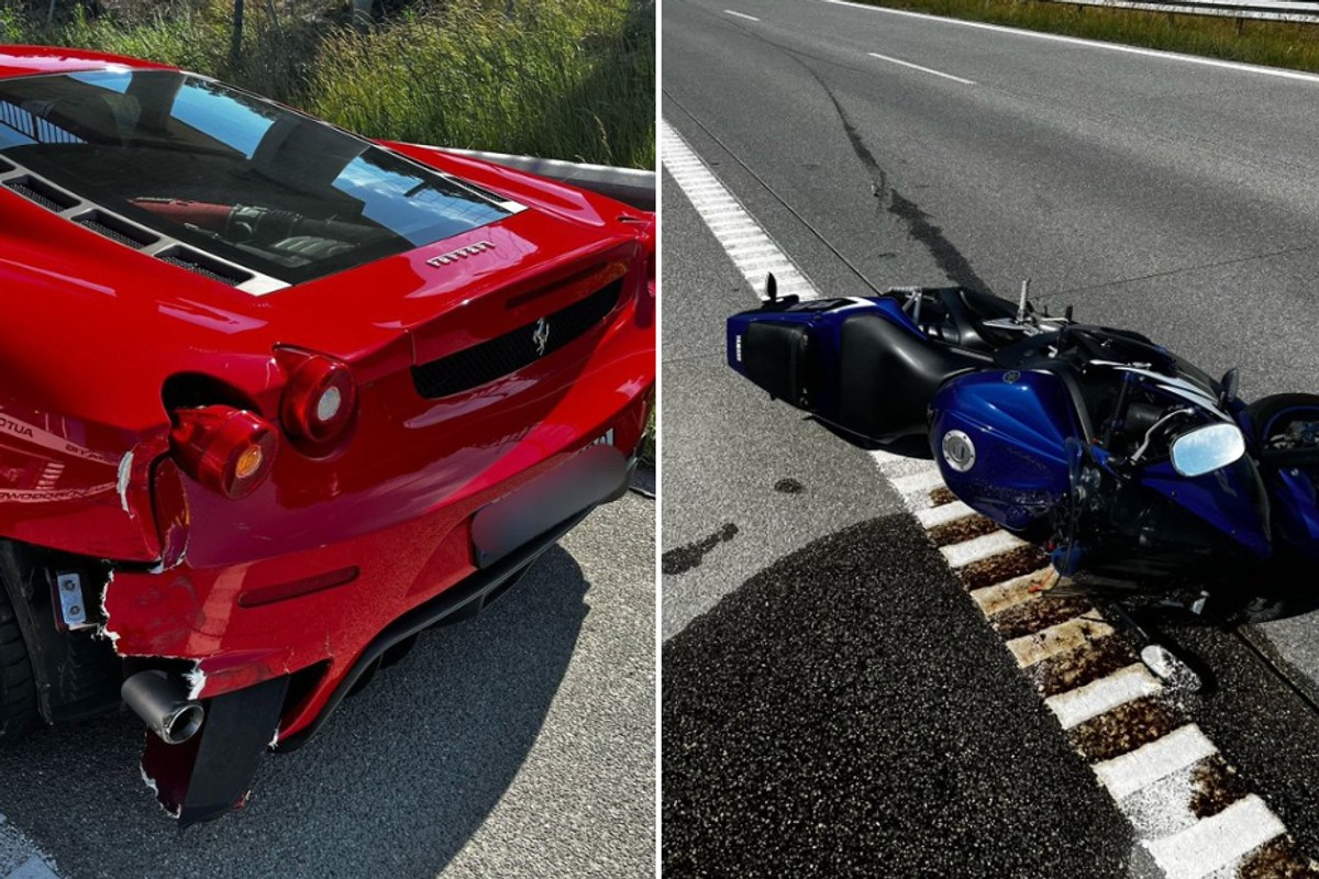 Motocyklista najechał na Ferrari. Kolizja na drodze S7