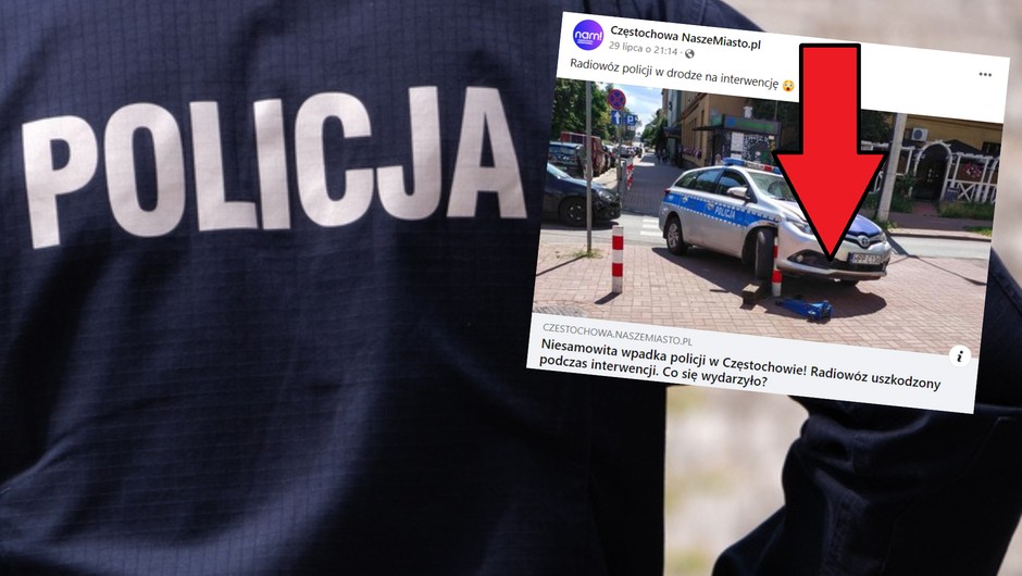 Wpadka policji podczas interwencji (fot. screen: Facebook/CzestochowaNM)
