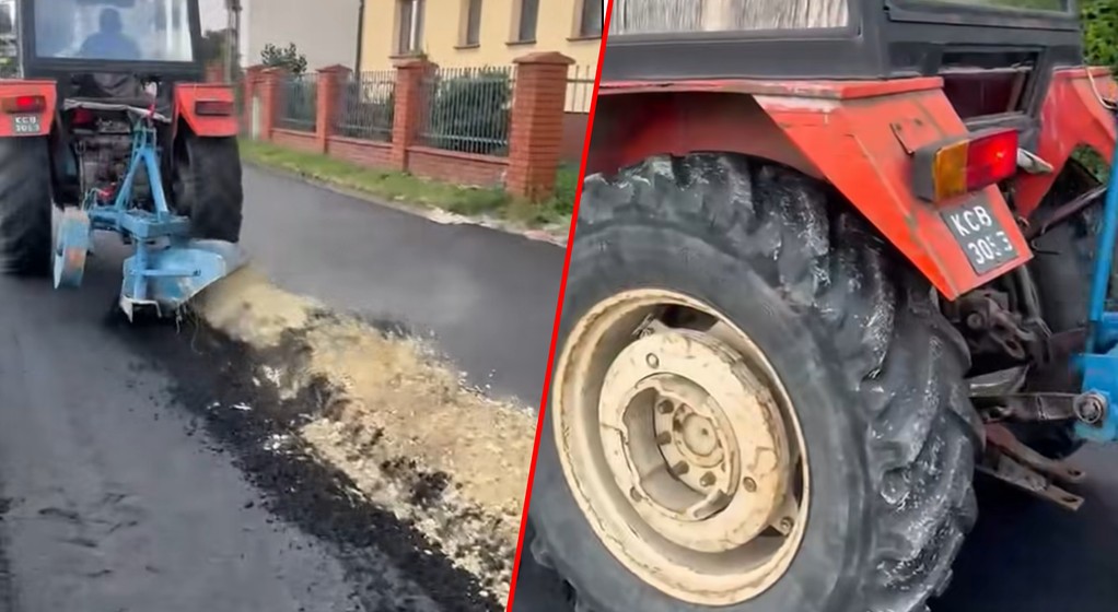 Rolnik zaorał asfalt