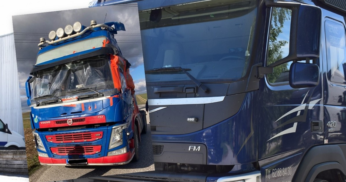 Ciągnik siodłowy Volvo z folią zamiast przedniej szyby