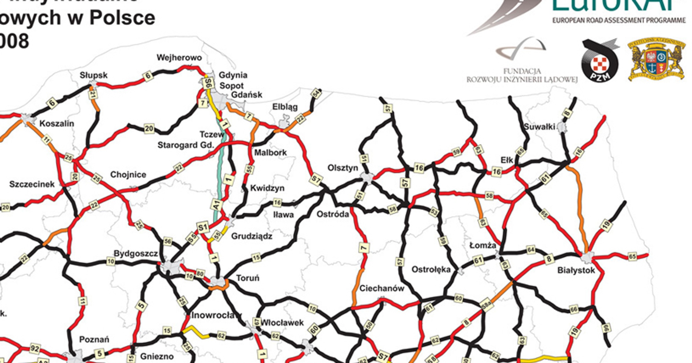 Mapa niebezpiecznych dróg EuroRap - Krajobraz w kolorze czerwono-czarnym