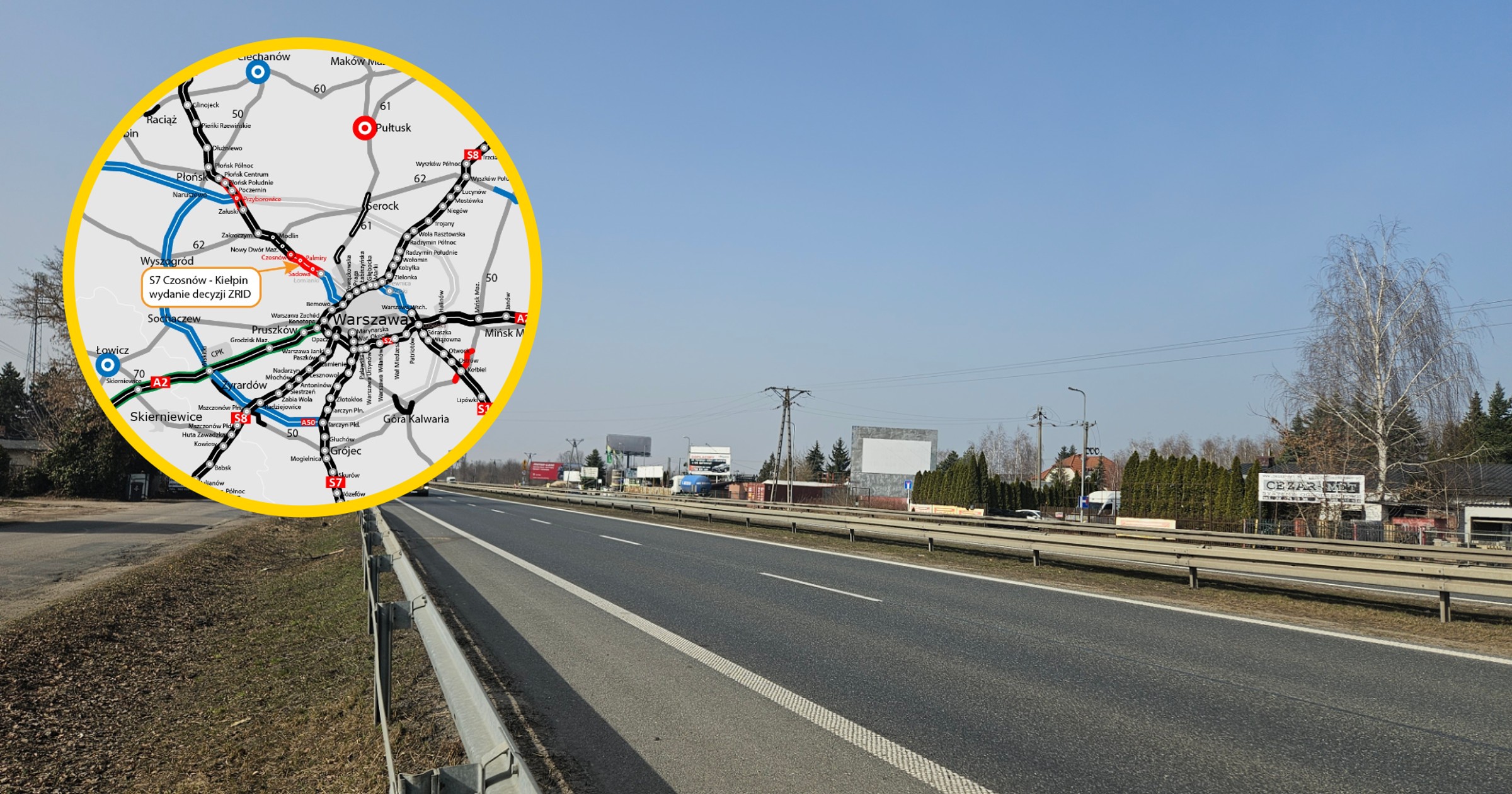 Droga S7 Czosnów - Kiełpin na mapie