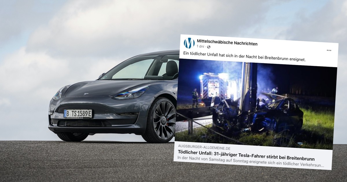 Po uderzeniu w słup Tesla doszczętnie spłonęła