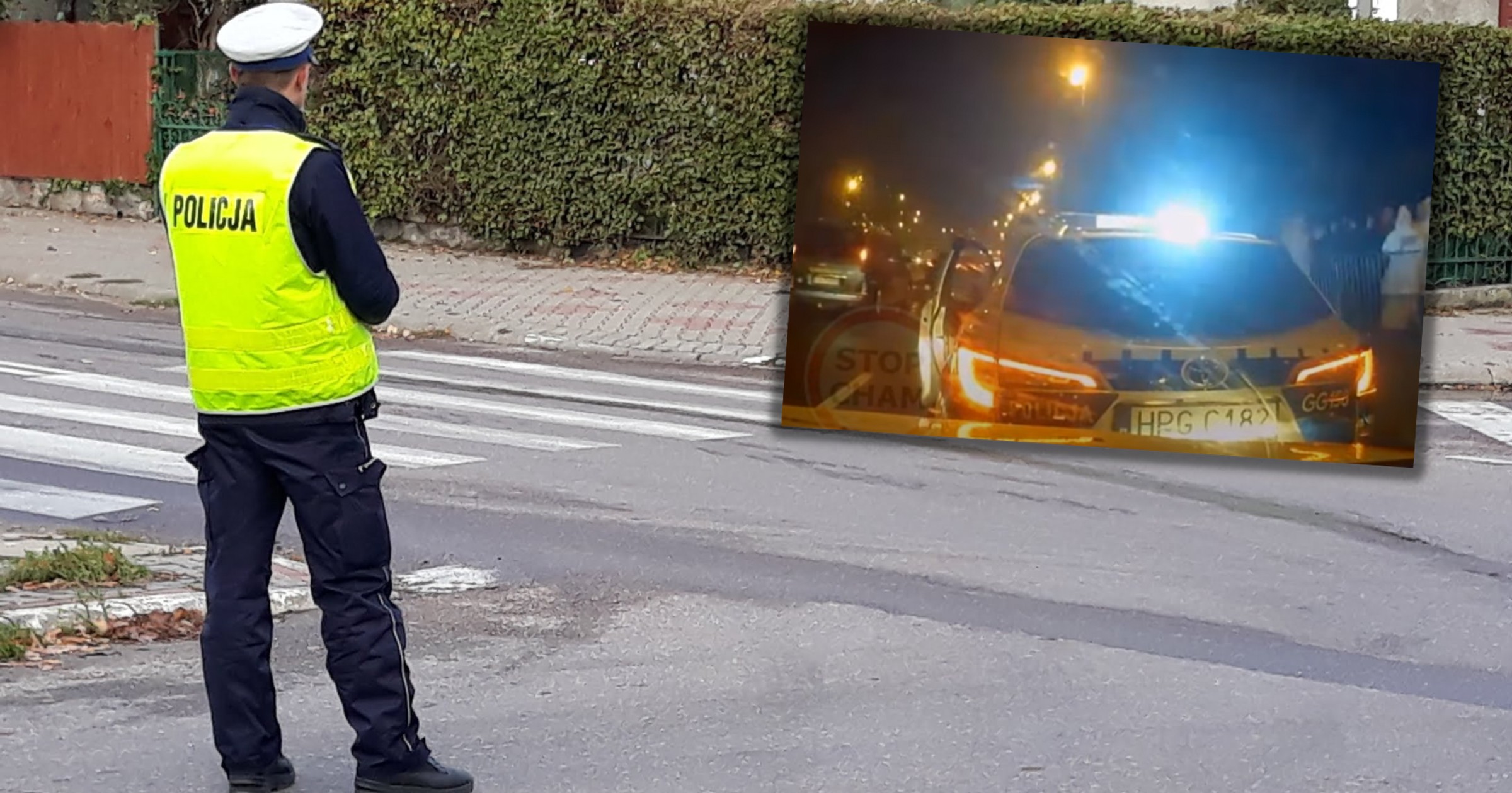 Policjant cofał i spowodował kolizję (Screen: YouTube/Stop Cham)