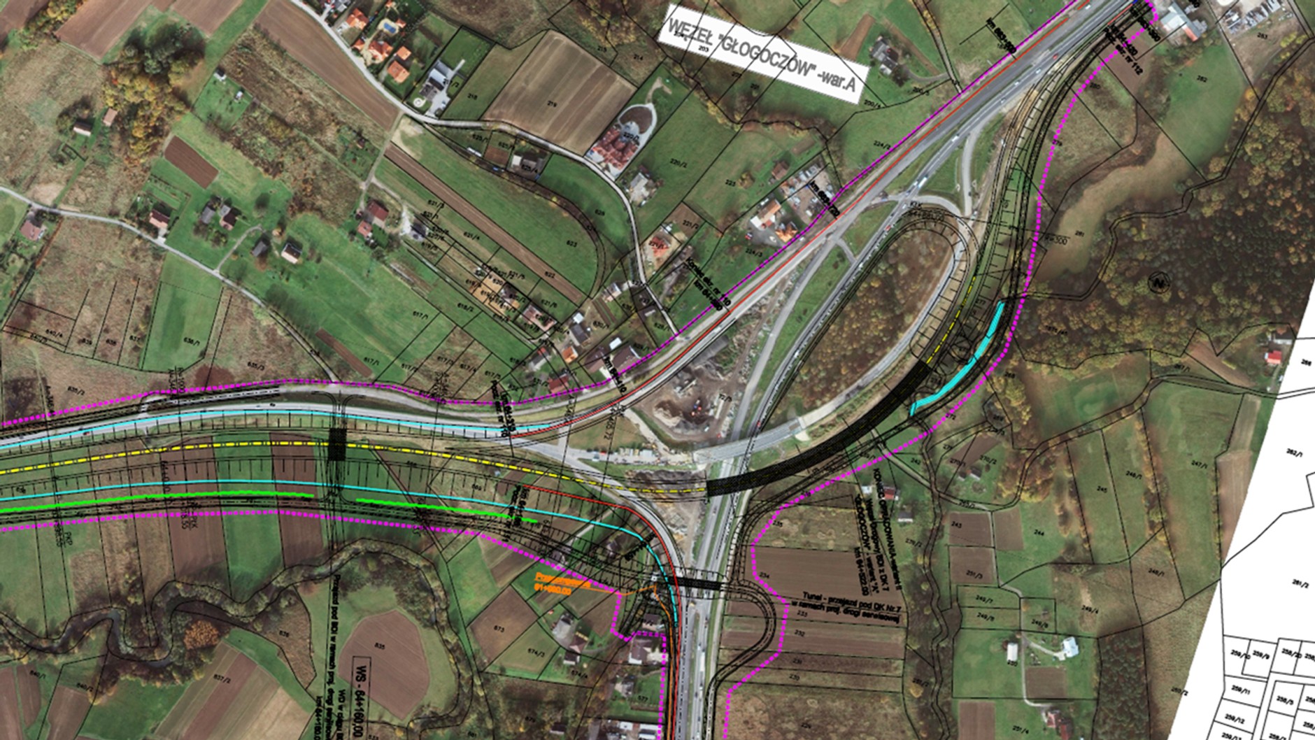 S52, BDI, Węzeł Głogoczów, ortofotomapa