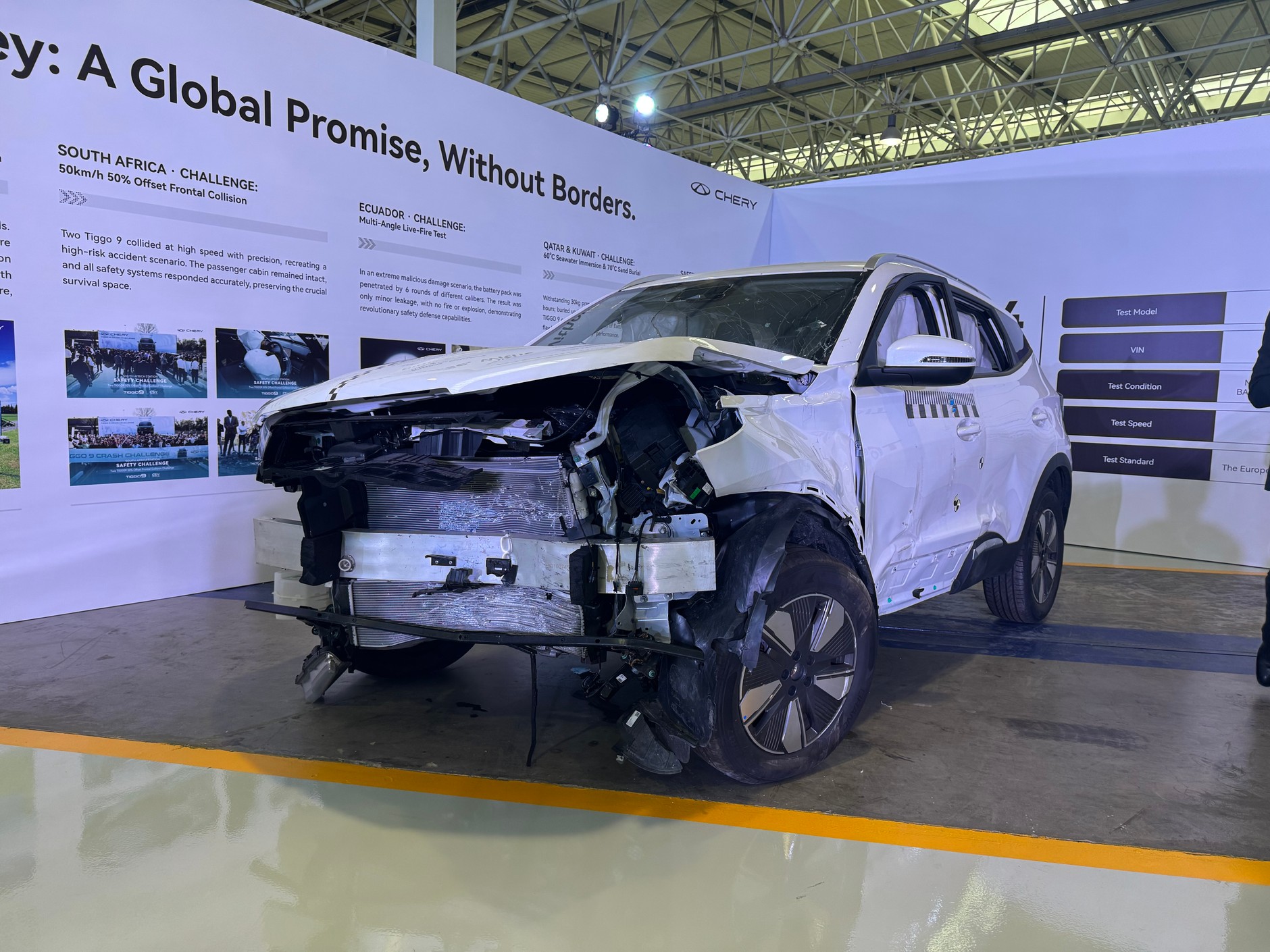 Rozbite Chery Tiggo 4 według warunków testów zderzeniowych Euro NCAP